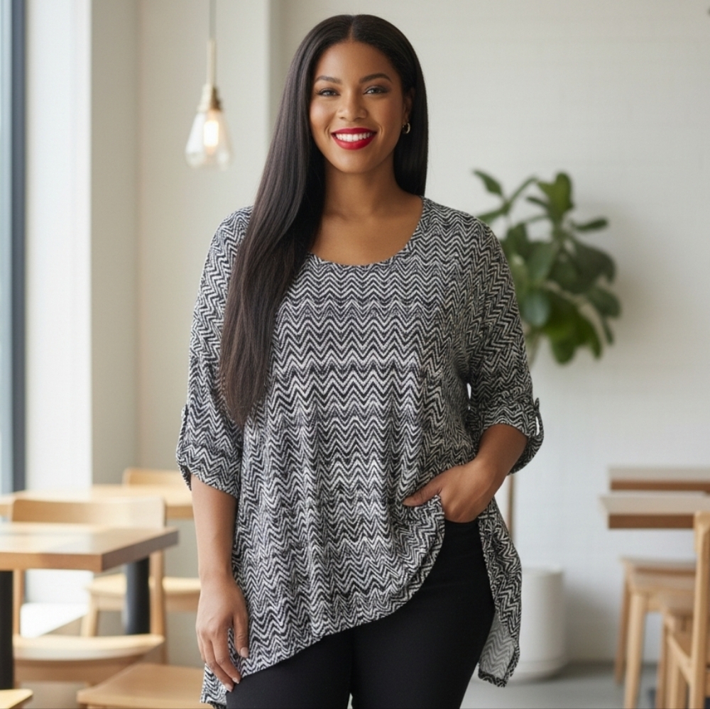 Premise Black and Gray Printed Soft and Stretchy Tunic Top